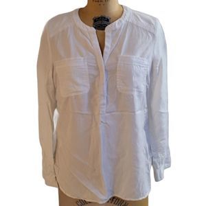 Eddie Bauer White Long sleeve linen Shirt Petite Small